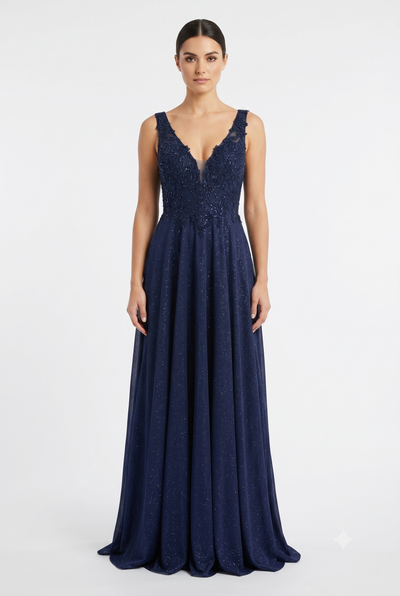 Beaded Lace Prom Gown with Illusion Neckline and Cap Sleeves A-Line Evening Dress by CT-2698