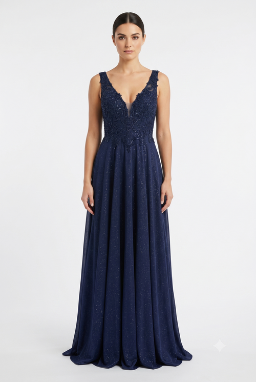 Beaded Lace Prom Gown with Illusion Neckline and Cap Sleeves A-Line Evening Dress by CT-2698