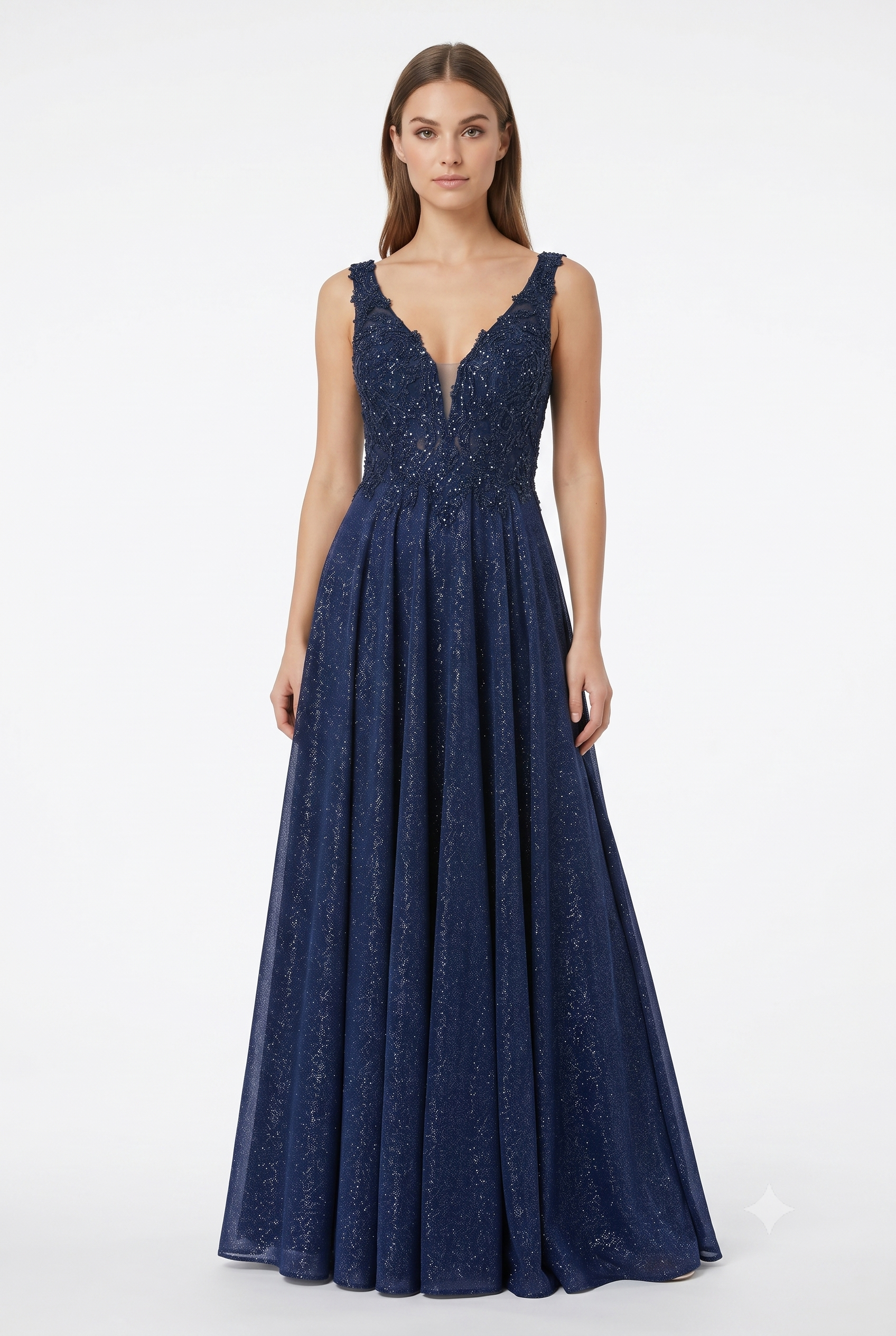 Beaded Lace Prom Gown with Illusion Neckline Sleeveless A-Line Evening Dress by CT-2698