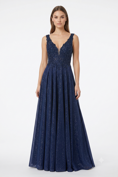 Beaded Lace Prom Gown with Illusion Neckline Sleeveless A-Line Evening Dress by CT-2698