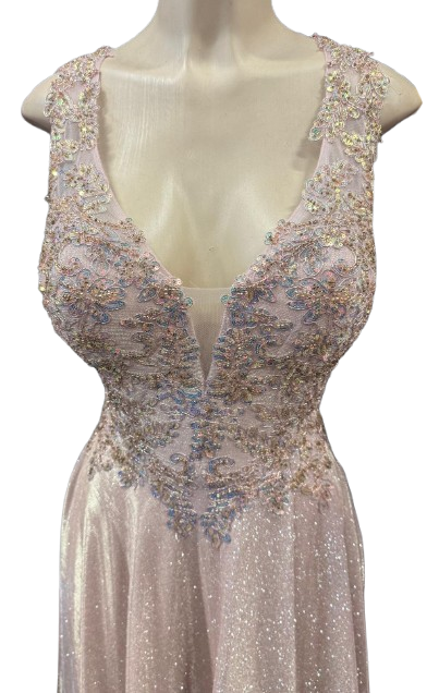 Beaded Lace Prom Gown with Illusion Neckline and Cap Sleeves A-Line Evening Dress by CT-2698