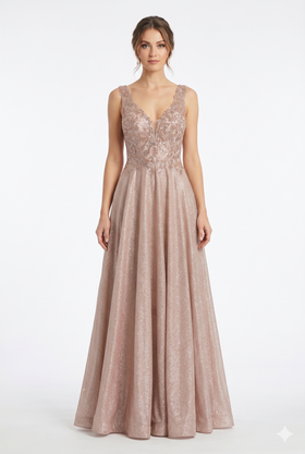 Beaded Lace Prom Gown with Illusion Neckline Sleeveless A-Line Evening Dress by CT-2698