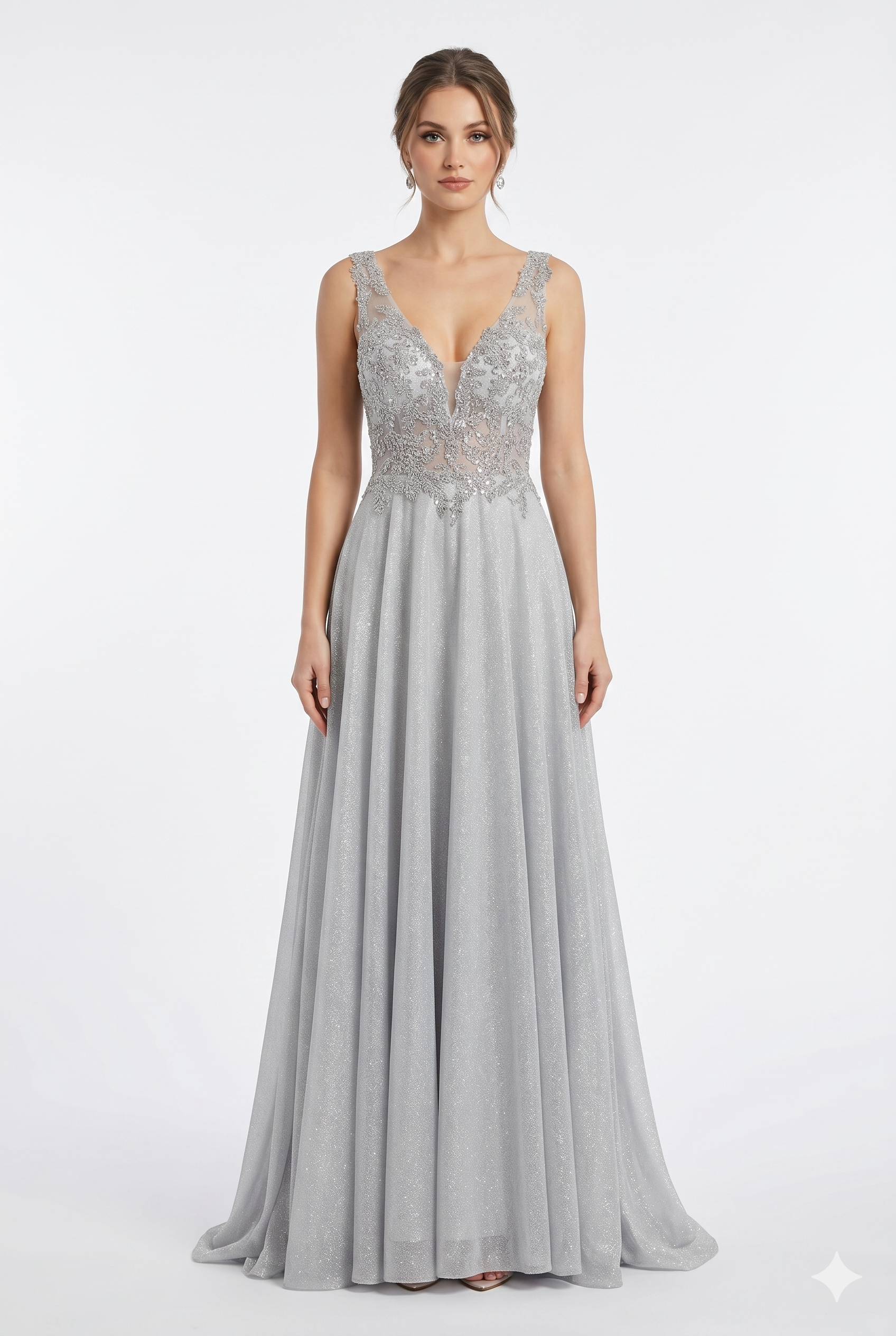 Beaded Lace Prom Gown with Illusion Neckline and Cap Sleeves A-Line Evening Dress by CT-2698