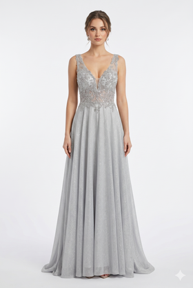 Beaded Lace Prom Gown with Illusion Neckline and Cap Sleeves A-Line Evening Dress by CT-2698