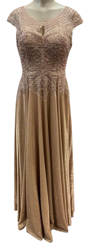 Beaded Lace Cap Sleeve Illusion Neckline Floor Length A-Line Formal Dress with by Ct-2706