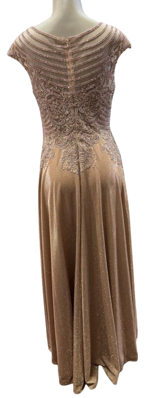 Beaded Lace Cap Sleeve Illusion Neckline Floor Length A-Line Formal Dress with by Ct-2706