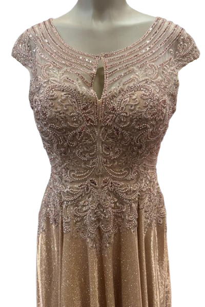 Beaded Lace Cap Sleeve Illusion Neckline Floor Length A-Line Formal Dress with by Ct-2706