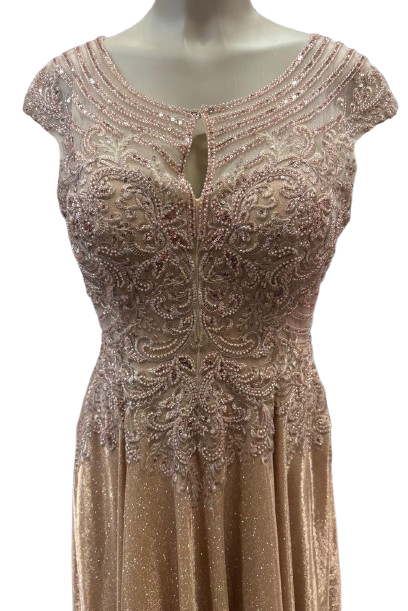 Beaded Lace Cap Sleeve Illusion Neckline Floor Length A-Line Formal Dress with by Ct-2706