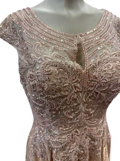 Beaded Lace Cap Sleeve Illusion Neckline Floor Length A-Line Formal Dress with by Ct-2706