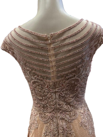 Beaded Lace Cap Sleeve Illusion Neckline Floor Length A-Line Formal Dress with by Ct-2706
