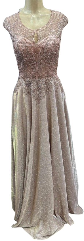 Beaded Lace Cap Sleeve Illusion Neckline Floor Length A-Line Formal Dress with by Ct-2706