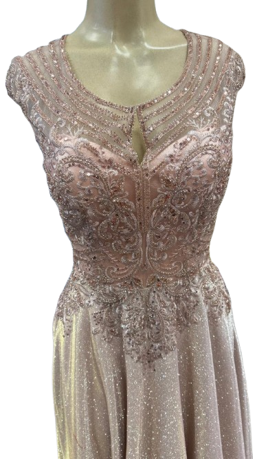 Beaded Lace Cap Sleeve Illusion Neckline Floor Length A-Line Formal Dress with by Ct-2706