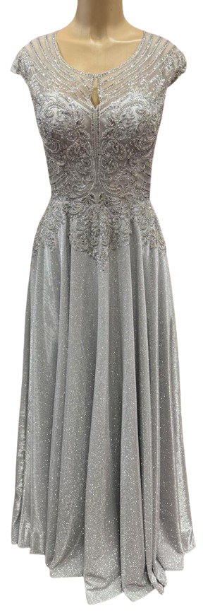 Beaded Lace Cap Sleeve Illusion Neckline Floor Length A-Line Formal Dress with by Ct-2706