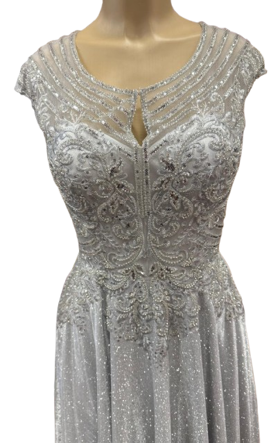 Beaded Lace Cap Sleeve Illusion Neckline Floor Length A-Line Formal Dress with by Ct-2706