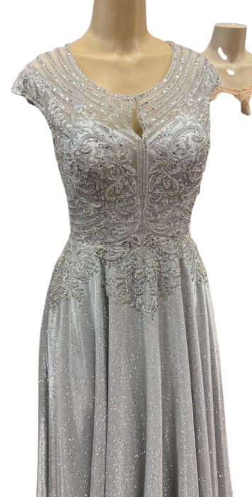 Beaded Lace Cap Sleeve Illusion Neckline Floor Length A-Line Formal Dress with by Ct-2706