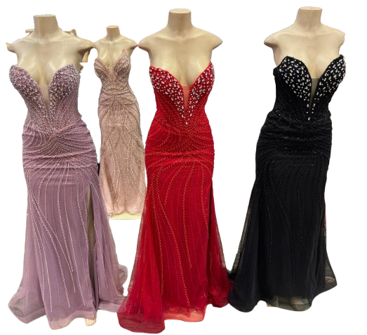 Beaded Mermaid Prom Dress Strapless Rhinestone & Pearl Long Formal Gown with Slit by CT-2710