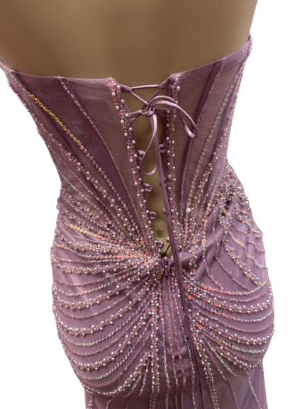 Beaded Mermaid Prom Dress Strapless Rhinestone & Pearl Long Formal Gown with Slit by CT-2710