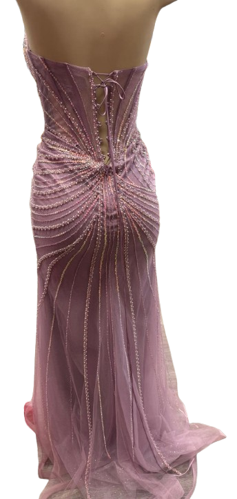 Beaded Mermaid Prom Dress Strapless Rhinestone & Pearl Long Formal Gown with Slit by CT-2710