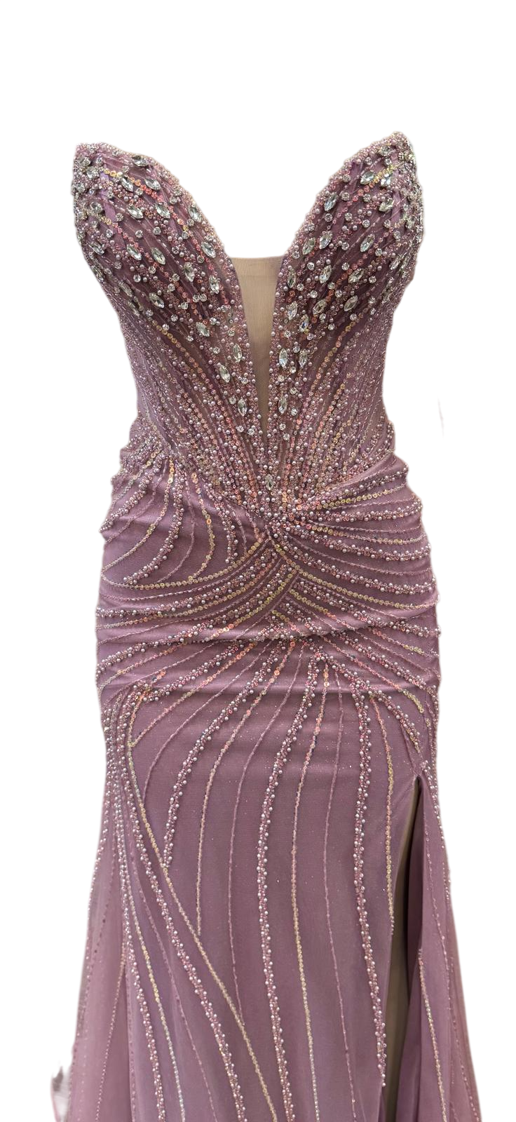 Beaded Mermaid Prom Dress Strapless Rhinestone & Pearl Long Formal Gown with Slit by CT-2710