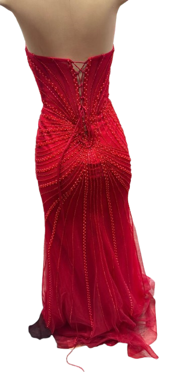 Beaded Mermaid Prom Dress Strapless Rhinestone & Pearl Long Formal Gown with Slit by CT-2710