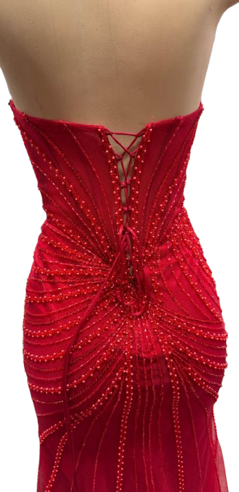Beaded Mermaid Prom Dress Strapless Rhinestone & Pearl Long Formal Gown with Slit by CT-2710