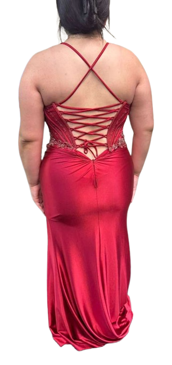 Sweetheart Beaded Corset Spaghetti Strap Lace-Up Back Mermaid Slit Satin Prom Dress by CT-2713