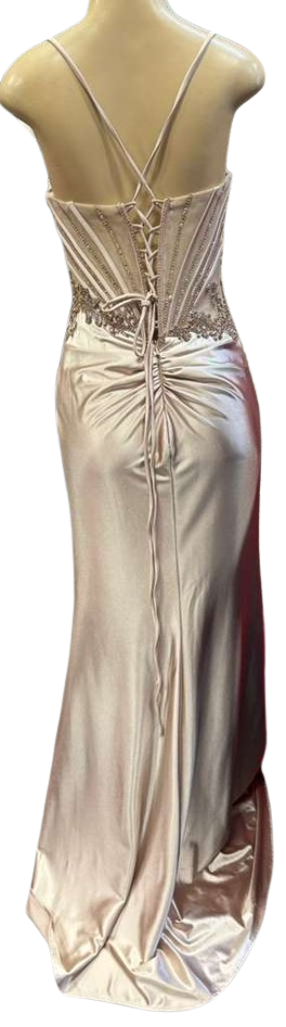 Sweetheart Beaded Corset Spaghetti Strap Lace-Up Back Mermaid Slit Satin Prom Dress by CT-2713