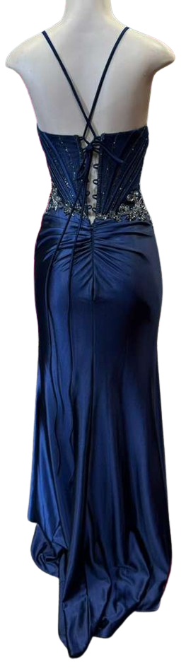 Sweetheart Beaded Corset Spaghetti Strap Lace-Up Back Mermaid Slit Satin Prom Dress by CT-2713