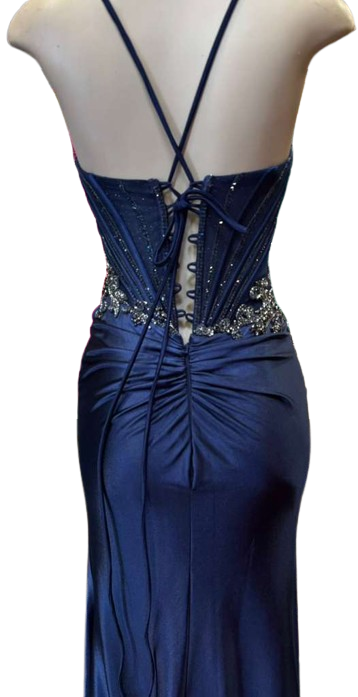 Sweetheart Beaded Corset Spaghetti Strap Lace-Up Back Mermaid Slit Satin Prom Dress by CT-2713