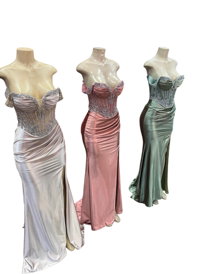 Strapless Corset Mermaid Prom Dress with Rhinestone Beading & Lace-Up Back Evening Gown by CT-2714
