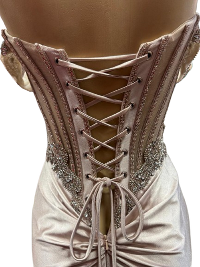 Strapless Corset Mermaid Prom Dress with Rhinestone Beading & Lace-Up Back Evening Gown by CT-2714
