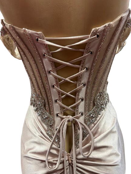 Strapless Corset Mermaid Prom Dress with Rhinestone Beading & Lace-Up Back Evening Gown by CT-2714