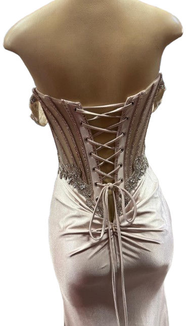 Strapless Corset Mermaid Prom Dress with Rhinestone Beading & Lace-Up Back Evening Gown by CT-2714