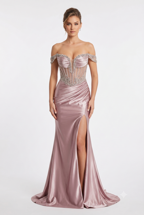 Strapless Corset Mermaid Prom Dress with Rhinestone Beading & Lace-Up Back Evening Gown by CT-2714