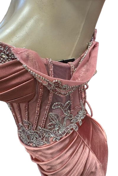 Strapless Corset Mermaid Prom Dress with Rhinestone Beading & Lace-Up Back Evening Gown by CT-2714