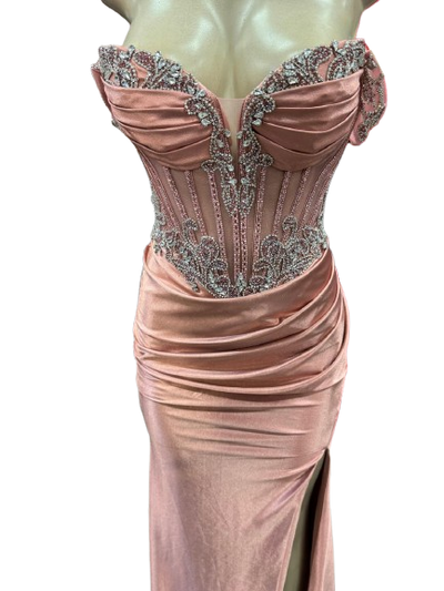 Strapless Corset Mermaid Prom Dress with Rhinestone Beading & Lace-Up Back Evening Gown by CT-2714