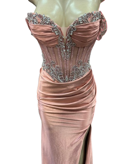Strapless Corset Mermaid Prom Dress with Rhinestone Beading & Lace-Up Back Evening Gown by CT-2714