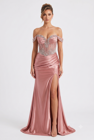 Strapless Corset Mermaid Prom Dress with Rhinestone Beading & Lace-Up Back Evening Gown by CT-2714