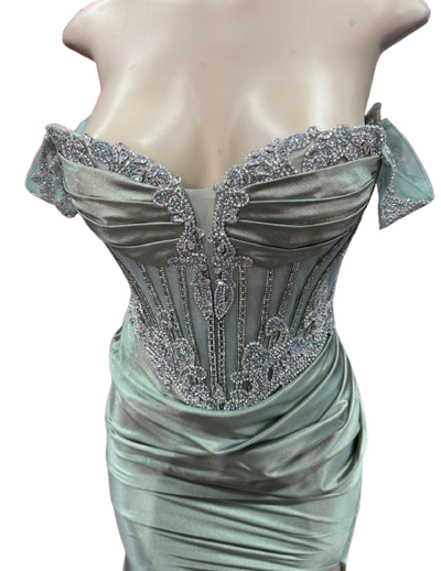 Strapless Corset Mermaid Prom Dress with Rhinestone Beading & Lace-Up Back Evening Gown by CT-2714