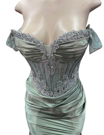 Strapless Corset Mermaid Prom Dress with Rhinestone Beading & Lace-Up Back Evening Gown by CT-2714