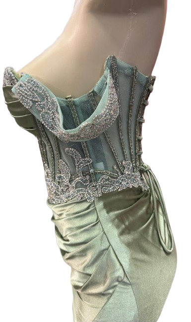 Strapless Corset Mermaid Prom Dress with Rhinestone Beading & Lace-Up Back Evening Gown by CT-2714