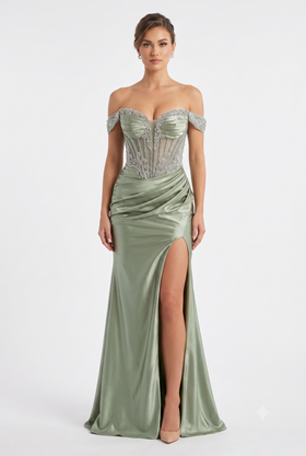 Strapless Corset Mermaid Prom Dress with Rhinestone Beading & Lace-Up Back Evening Gown by CT-2714