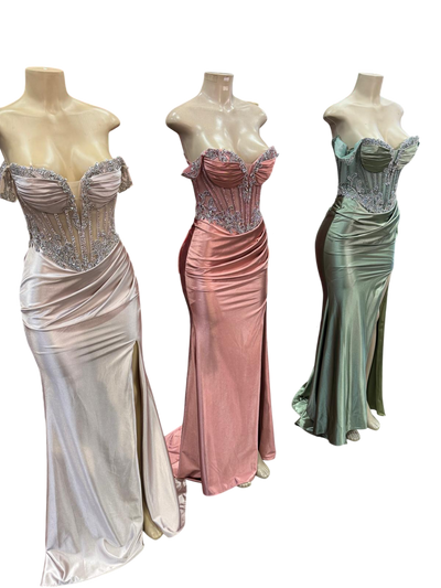 Strapless Corset Mermaid Prom Dress with Rhinestone Beading & Lace-Up Back Evening Gown by CT-2714