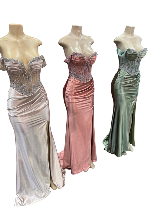 Strapless Corset Mermaid Prom Dress with Rhinestone Beading & Lace-Up Back Evening Gown by CT-2714