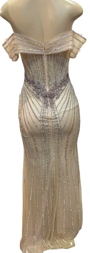 Off-Shoulder Sheer Corset Evening Gown with Crystal Beading Beaded Mermaid Prom Dress by CT-2715