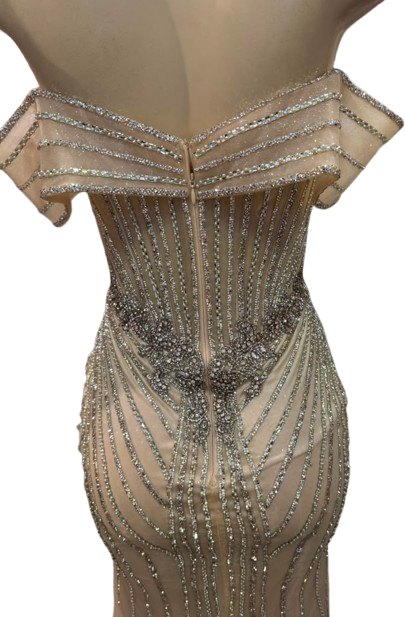 Off-Shoulder Sheer Corset Evening Gown with Crystal Beading Beaded Mermaid Prom Dress by CT-2715