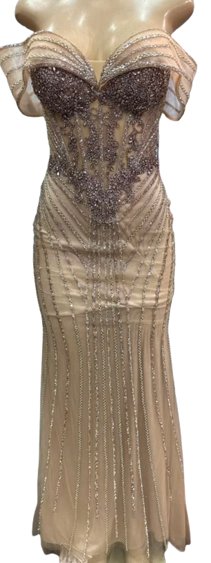 Off-Shoulder Sheer Corset Evening Gown with Crystal Beading Beaded Mermaid Prom Dress by CT-2715