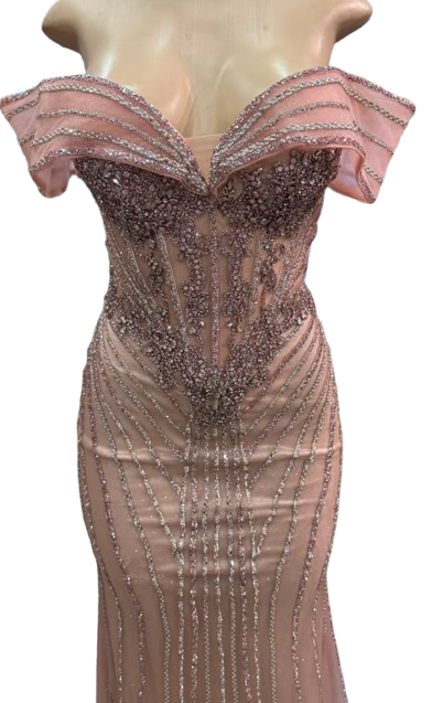 Off-Shoulder Sheer Corset Evening Gown with Crystal Beading Beaded Mermaid Prom Dress by CT-2715