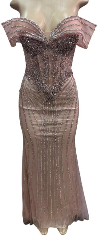Off-Shoulder Sheer Corset Evening Gown with Crystal Beading Beaded Mermaid Prom Dress by CT-2715