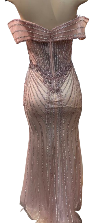 Off-Shoulder Sheer Corset Evening Gown with Crystal Beading Beaded Mermaid Prom Dress by CT-2715